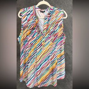 Ava & Grace Multicolor Stripe Button-Front Sleeveless Pocket Blouse | Plus 2X